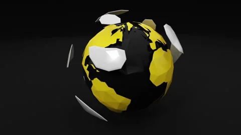 Black 3D Vector Low Poly Planet Earth loopable Stock Footage 234879934