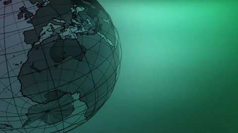 A black 3D wireframe mesh globe rotates against an emerald green background.   스톡 동영상 32960472