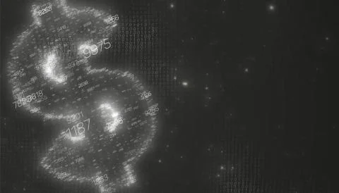 Black abstract 3D big data visualization with dollar symbol. Intricate financ Stockillustratie