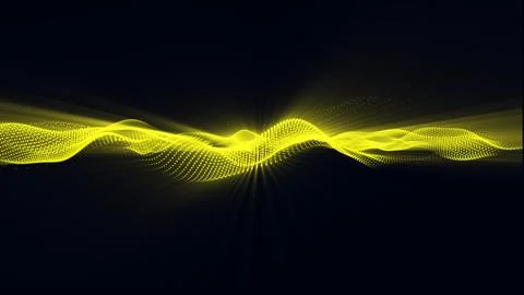 Black abstract background and yellow digital dots form wave. Futuristic, Mo.. Stock Illustration