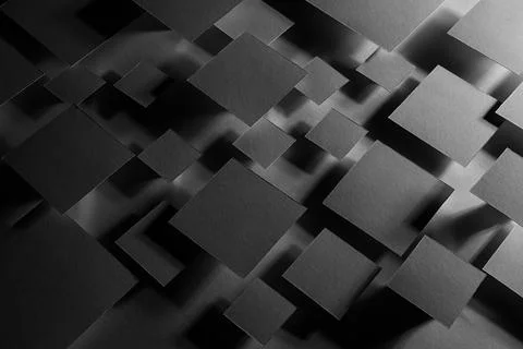 Black abstract background - geometric pattern of fly rhombuses in contrast br Stock Photos