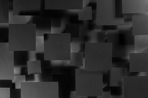 Black abstract background - geometric pattern of fly squares in soft light wi Fotos de archivo