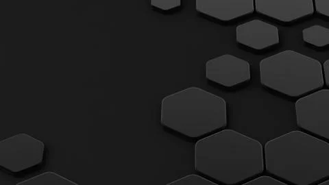 Black, abstract background with hexagons. 3d illustration, 3d rendering. Stock Illustration