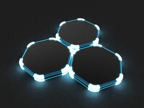 Black abstract background with hexagons and glow. 3d illustration, 3d renderi Stock Illustration
