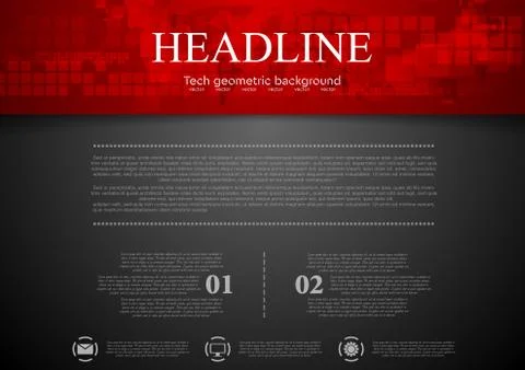 Black abstract background with red tech header Illustrazione stock