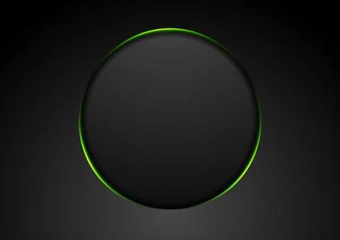 Black abstract circle shape with green glowing light tech background Illustrazione stock