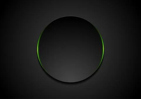 Black abstract circle shape with green glowing light tech background Stock Illustration