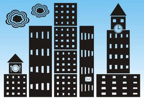 Black abstract city on blue background Ilustración de archivo