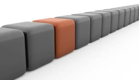 Black abstract cubes one is orange on white background Stock Illustration