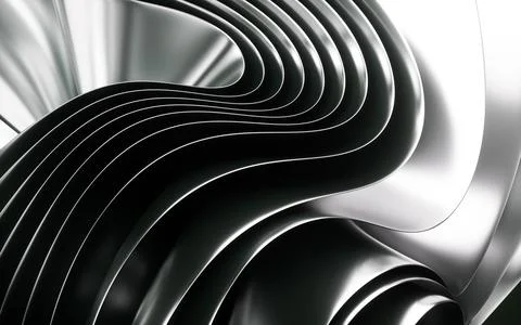 Black abstract curvy background, desktop wallpaper, 3d rendering. Stock Illustration