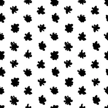 Black abstract flowers vector hand drawn pattern. Stock Illustration