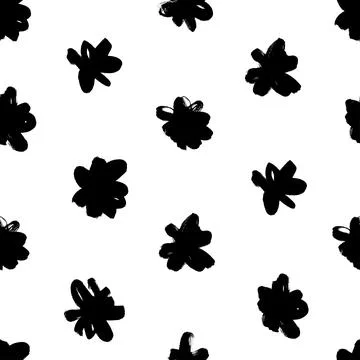 Black abstract flowers vector hand drawn pattern. Stock Illustration