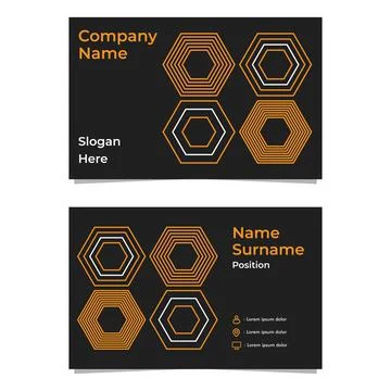 Black abstract hexagon double sided business card template Stock Illustration
