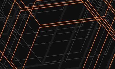 Black abstract modern background with gray and orange geometric lines and Stock Illustration