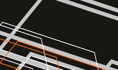 Black abstract modern background with gray and orange geometric lines and white Stock Illustration
