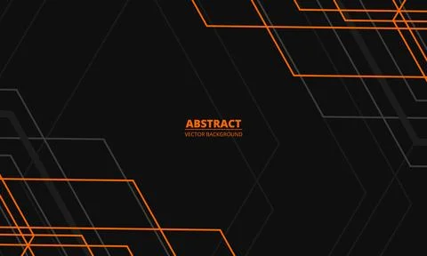Black abstract modern background with gray and orange geometric lines and Stock Illustration