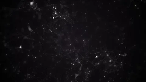 Black abstract network polygon background glowing nodes, white triangles, and co Stock Footage 340410435