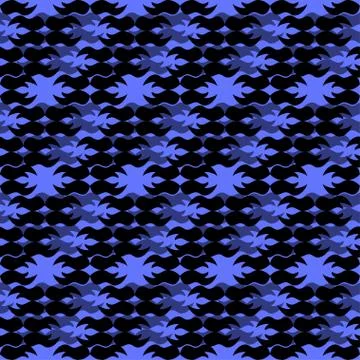 Black abstract objects on blue background seamless pattern Stock Illustration