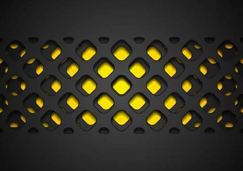 Black abstract papercut grid pattern on yellow background Stock Illustration