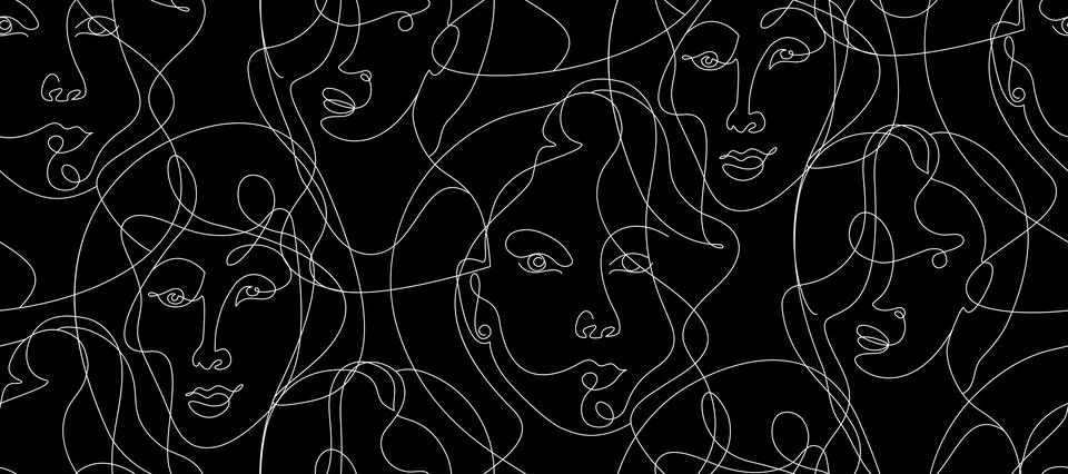 Black abstract pattern with one line portrait of a girl in the style of cubism Stock Illustration