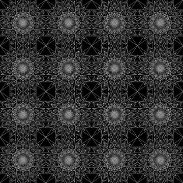 Black abstract pattern with symmetrical figure mandala pink seamless pattern Stock Illustration