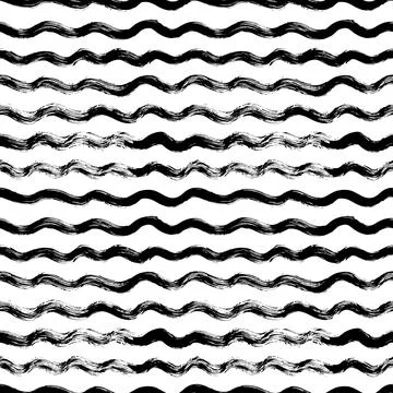 Black abstract seamless hand drawn wavy pattern. Stock Illustration