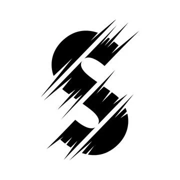 Black Abstract Slashed Split Shaped Letter S Icon Stock Illustration