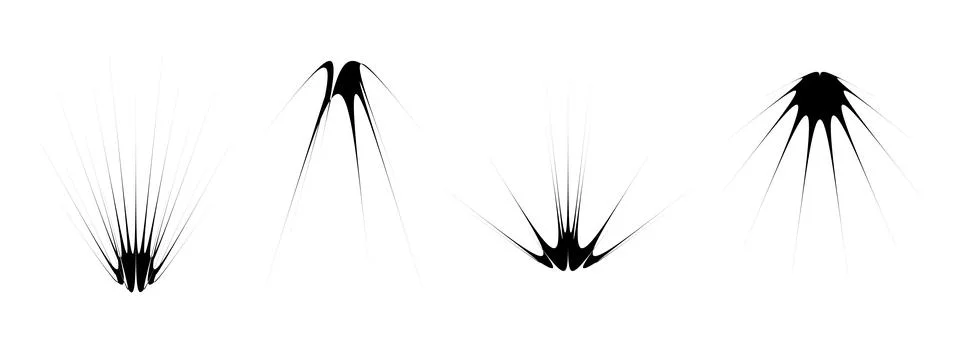 Black abstract spiky element set. Thin thorn semicircle shapes and angular 스톡 일러스트