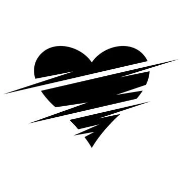 Black Abstract Split Shaped Slashed Heart Icon Stock Illustration