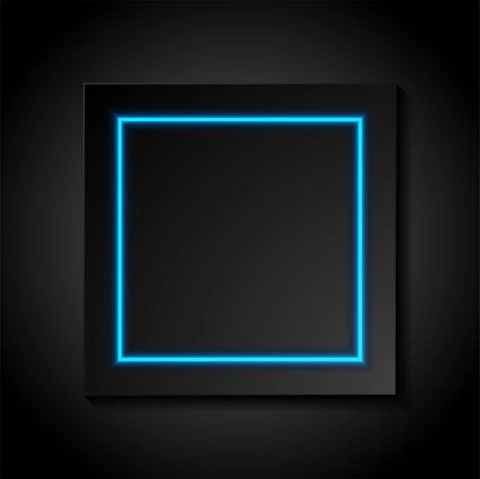 Black abstract square shape with neon glowing lights tech background Stockillustratie