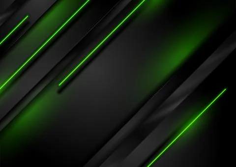 Black abstract striped background with green neon laser lines Illustrazione stock