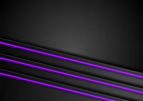 Black abstract striped background with violet neon lines Illustrazione stock