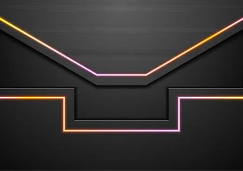 Black abstract tech background with neon light lines Illustrazione stock