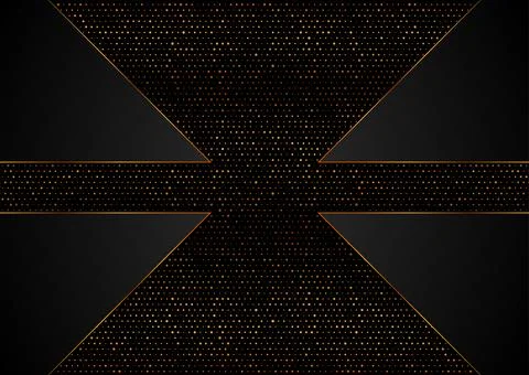 Black abstract tech geometric background with golden dots 스톡 일러스트