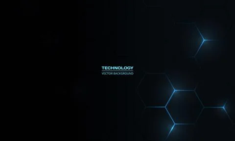 Black abstract technology background with neon blue hexagonal lines. 스톡 일러스트