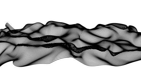Black abstract waves on white background - shape made of lines Stock Illustration