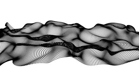 Black abstract waves on white background - shape made of dots Ilustração Stock