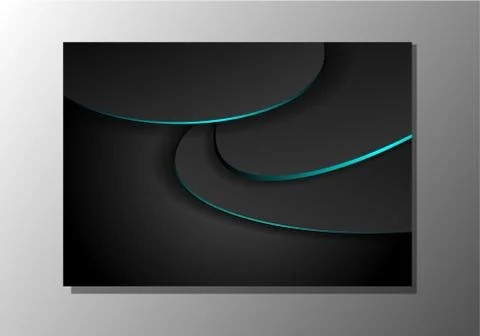 Black abstract wavy background with blue neon glow light Stock Illustration