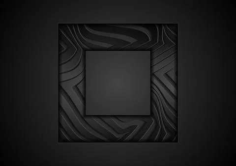 Black abstract wavy texture tech square frame background Illustrazione stock