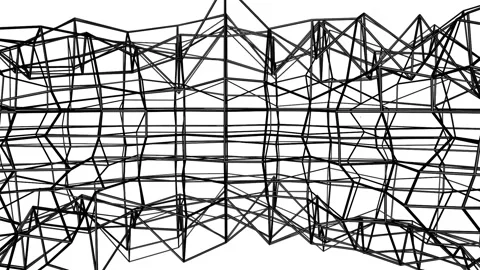 Black abstraction three-dimensional mesh slowly deformed on a white background.  Stock Footage 101808636