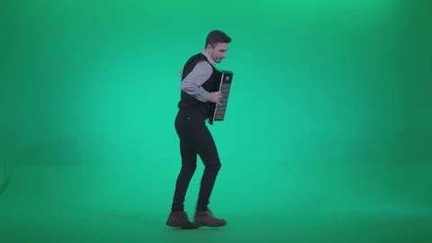 Black Accordion Virtuoso performs - 4K Green Screen Video Footage 1 Stock Footage 79238352