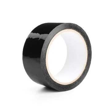 Black adhesive tape roll for packaging and repair, isolated on a clean white  Stock Photos