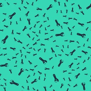 Black Adjustable wrench icon isolated seamless pattern on green background Stock Illustration