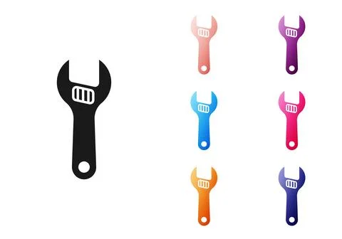 Black Adjustable wrench icon isolated on white background. Set icons colorful Ilustración de archivo