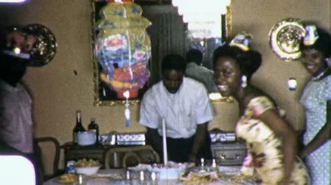 BLACK African American FATHER Birthday Party 1960s Vintage Film Home Movie 4462 Stock Footage