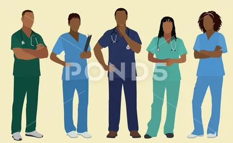 Black African Nurses in Scrubs Stock Illustration