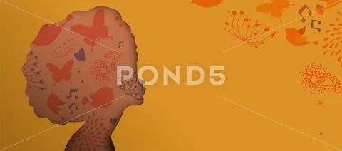 Black african woman face paper cut web banner Stock Illustration