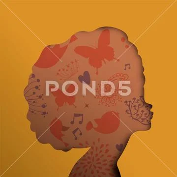 Black african woman face in paper cut cutout style Stock Illustration