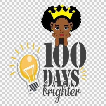 Black Afro 100 Days Brighter Text With Bulb lettering Stock Illustration