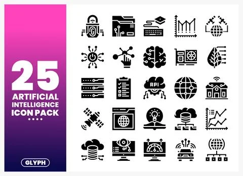 Black AI icons on a gradient background Stock Illustration